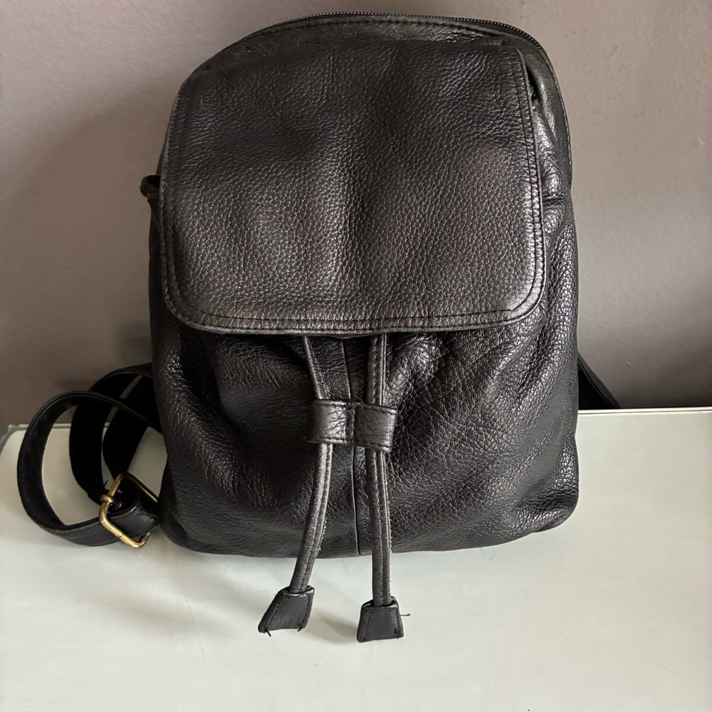 Black Genuine Leather Small Backpack